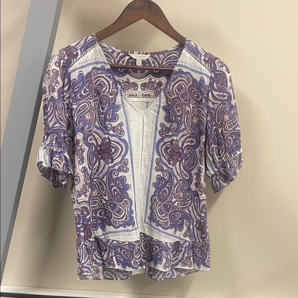Lucky Brand Purple and White Paisley Blouse